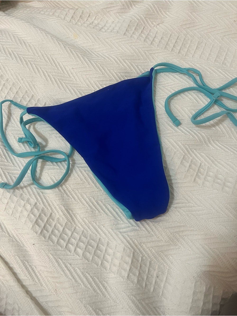 Blue Contrast Tie-Side Bikini Bottom - Women Swim - Picture 3 of 4